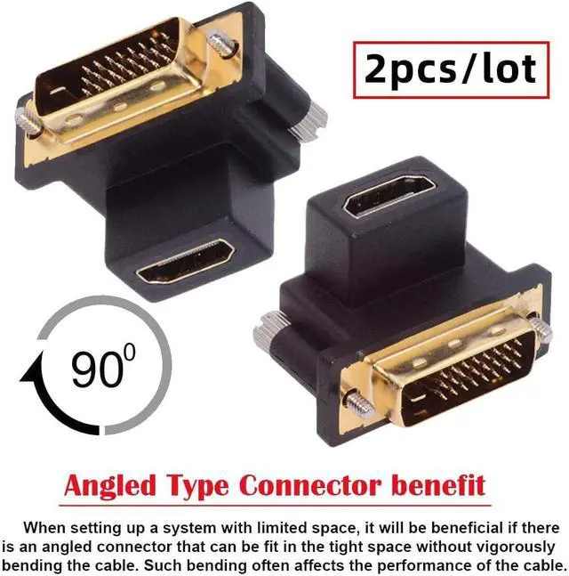 Alt view image 3 of 7 - 2PCS/Lot Up & Down Angled 90 Degree Connector DVI Male to HDMI Type-A Female 4K Adapter Port Savers Compatible withComputer HDTV Graphics Card Monitor Displays
