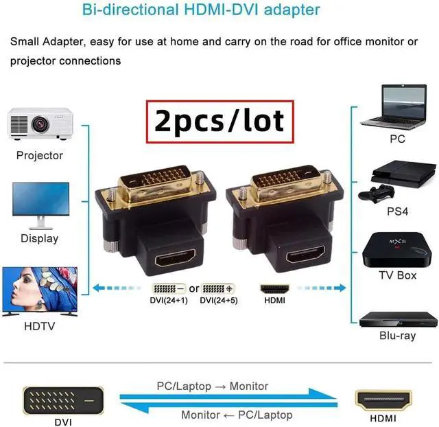 Alt view image 5 of 7 - 2PCS/Lot Up & Down Angled 90 Degree Connector DVI Male to HDMI Type-A Female 4K Adapter Port Savers Compatible withComputer HDTV Graphics Card Monitor Displays
