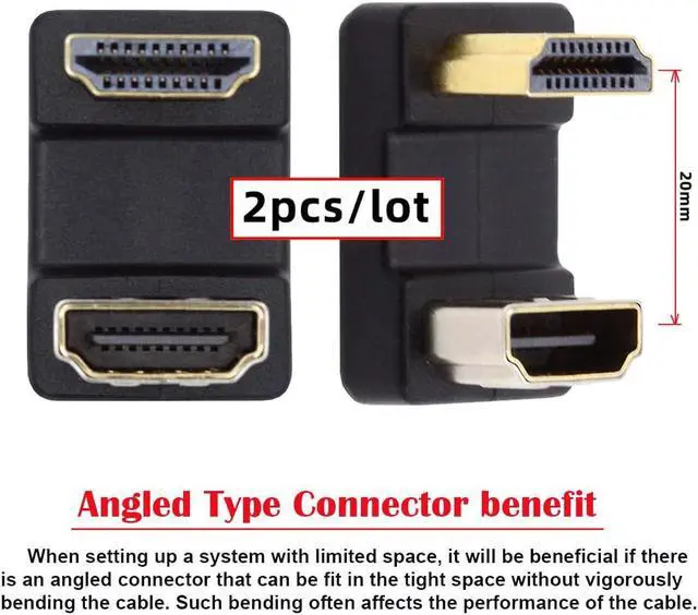 Alt view image 2 of 7 - 2PCS/Lot Up & Down Angled HDMI 1.4 Male Type-A to HDMI Type-A Female Port Saver 360 Degree Opposite U Shape Back Angled Extension Adapter (Pitch=20mm)