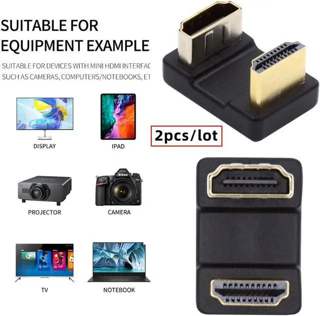 Alt view image 3 of 7 - 2PCS/Lot Up & Down Angled HDMI 1.4 Male Type-A to HDMI Type-A Female Port Saver 360 Degree Opposite U Shape Back Angled Extension Adapter (Pitch=20mm)