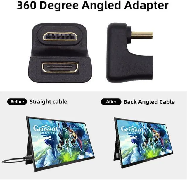 Alt view image 7 of 7 - 2PCS/Lot Up & Down Angled 360 Degree Opposite U Shape Back Angled Mini HDMI 1.4 Type-C Male to Mini Female Type-C Extension Adapter Converter (Pitch=11mm)