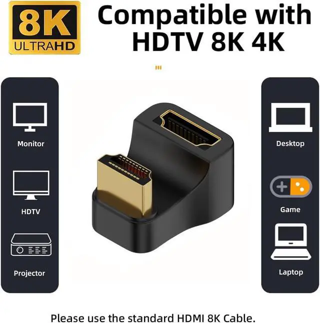 Alt view image 2 of 7 - 2PCS/Lot Up & Down Angled HDMI Male Type-A to HDMI Type-A Female Port Savers 360 Degree Opposite U Shape Back Angled Extension Adapter Converter (Pitch=21mm)