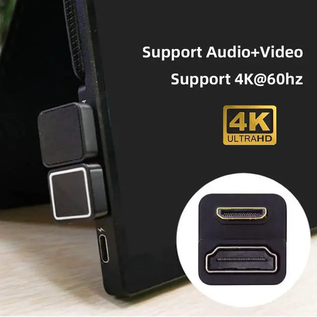 Alt view image 3 of 7 - 2PCS/Lot 360 Degree Down & Up Opposite U Shape Back Angled 4K Mini HDMI 1.4 Type-C Male to HDMI Type-A Female Extension Adapter Converter (Pitch=10mm)