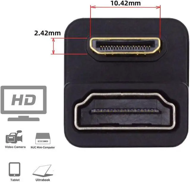 Alt view image 4 of 7 - 2PCS/Lot 360 Degree Down & Up Opposite U Shape Back Angled 4K Mini HDMI 1.4 Type-C Male to HDMI Type-A Female Extension Adapter Converter (Pitch=10mm)