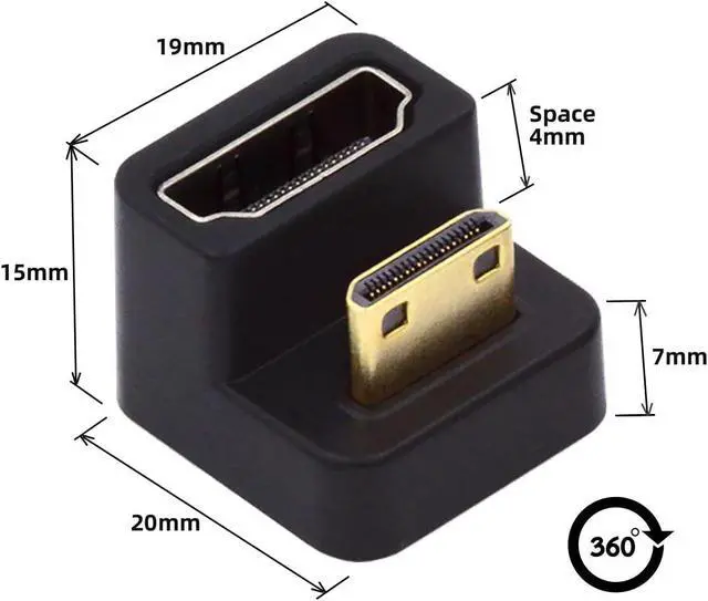 Alt view image 6 of 7 - 2PCS/Lot 360 Degree Down & Up Opposite U Shape Back Angled 4K Mini HDMI 1.4 Type-C Male to HDMI Type-A Female Extension Adapter Converter (Pitch=10mm)