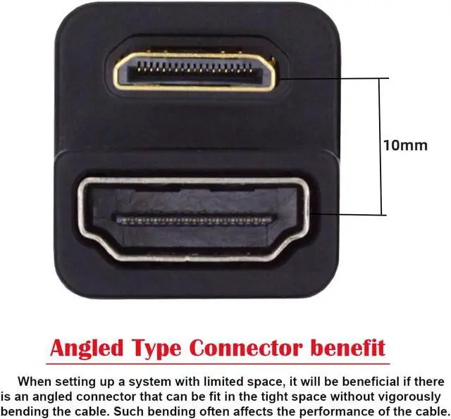 Alt view image 7 of 7 - 2PCS/Lot 360 Degree Down & Up Opposite U Shape Back Angled 4K Mini HDMI 1.4 Type-C Male to HDMI Type-A Female Extension Adapter Converter (Pitch=10mm)