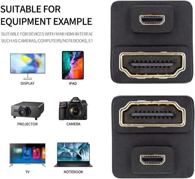 Alt view image 3 of 7 - 2PCS/Lot Up & Down Angled Micro HDMI 1.4 Male Type-D to HDMI Type-A Female Port Saver 360 Degree Opposite U Shape Back Angled Extension Adapter (Pitch=11mm)