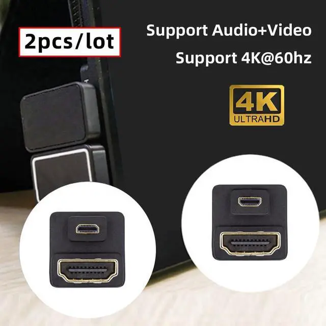 Alt view image 4 of 7 - 2PCS/Lot Up & Down Angled Micro HDMI 1.4 Male Type-D to HDMI Type-A Female Port Saver 360 Degree Opposite U Shape Back Angled Extension Adapter (Pitch=11mm)