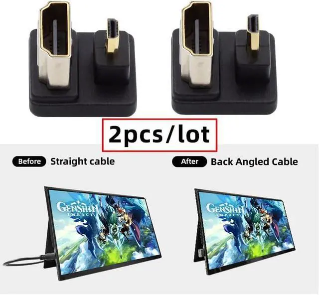 Alt view image 5 of 7 - 2PCS/Lot Up & Down Angled Micro HDMI 1.4 Male Type-D to HDMI Type-A Female Port Saver 360 Degree Opposite U Shape Back Angled Extension Adapter (Pitch=11mm)