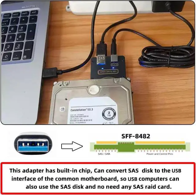 Alt view image 7 of 7 - USB 3.0 5Gbps Host to SFF-8482 SAS 29Pin Hard Disk Drive Raid Adapter with Chipset and Power Port Compatible withLaptop (Not Include 12V/3A Power Supply)