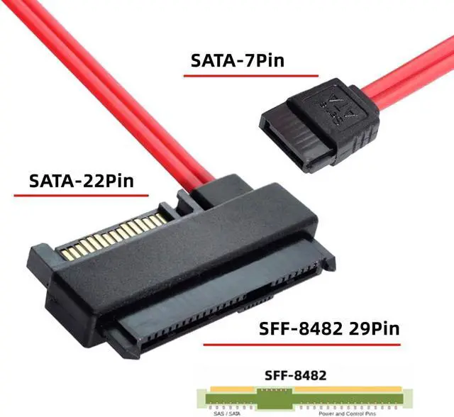 Alt view image 5 of 7 - 7Pin SATA Host to SFF-8482 SAS 29 Pin Hard Disk Drive Raid Cable 6Gbps Red Color with 15Pin SATA Power Port Compatible withServer Mainboard (Without Chipset)