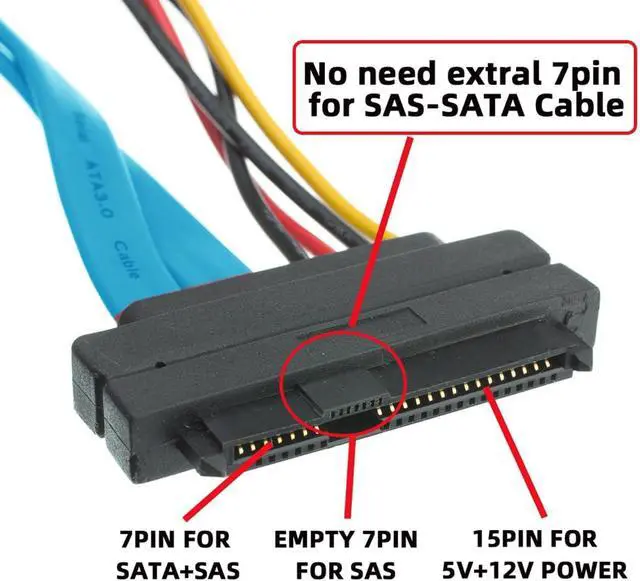 Alt view image 5 of 7 - 7Pin SATA Host to SFF-8482 SAS 29 Pin Hard Disk Drive Raid Cable 6Gbps Blue Color with 4Pin IDE Power Port Compatible withServer Mainboard (Without Chipset)