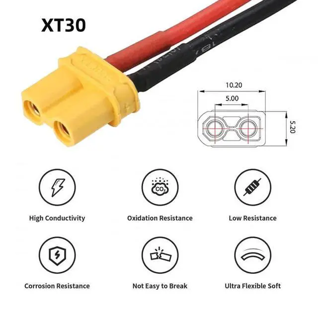 Alt view image 2 of 7 - XT30 Power Connector Female to Female 18AWG Extension Cable High Current Compatible with RC Battery Quadcopter Multirotor Portable Charge Station Solar Panel (50cm)