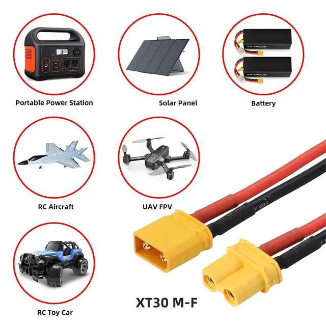 Alt view image 2 of 7 - XT30 Power Connector Male to Female 18AWG Extension Cable High Current Compatible with RC Battery Quadcopter Multirotor Portable Charge Station Solar Panel (50cm)