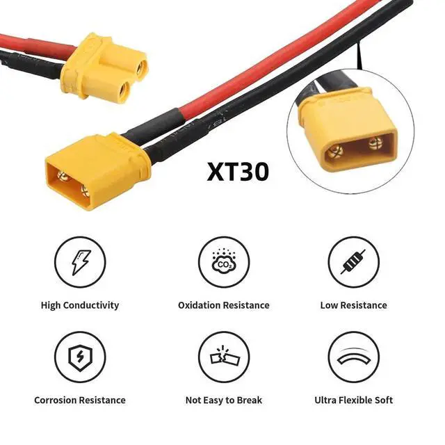 Alt view image 3 of 7 - XT30 Power Connector Male to Female 18AWG Extension Cable High Current Compatible with RC Battery Quadcopter Multirotor Portable Charge Station Solar Panel (50cm)