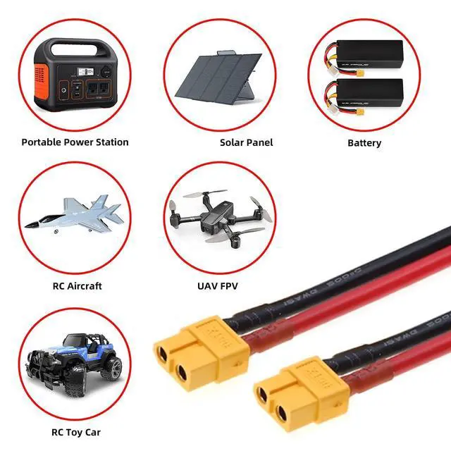 Alt view image 5 of 7 - XT60 Power Connector Female to Female 12AWG Extension Cable High Current Compatible with RC Battery Quadcopter Multirotor Portable Charge Station Solar Panel (50cm)