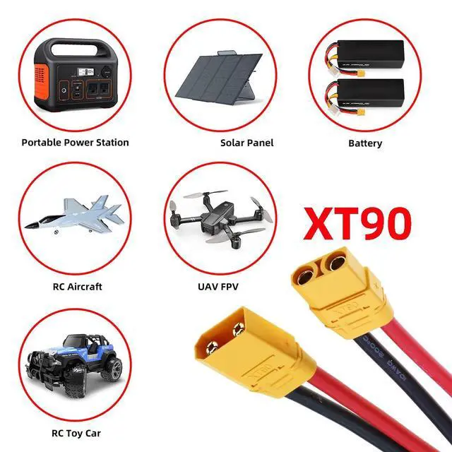 Alt view image 7 of 7 - XT90 Power Connector Male to Female 10AWG Extension Cable High Current Compatible with RC Battery Quadcopter Multirotor Portable Charge Station Solar Panel (50cm)