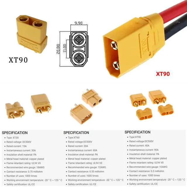 Alt view image 3 of 7 - XT90 Power Connector Male to Male 10AWG Extension Cable High Current Compatible with RC Battery Quadcopter Multirotor Portable Charge Station Solar Panel (50cm)