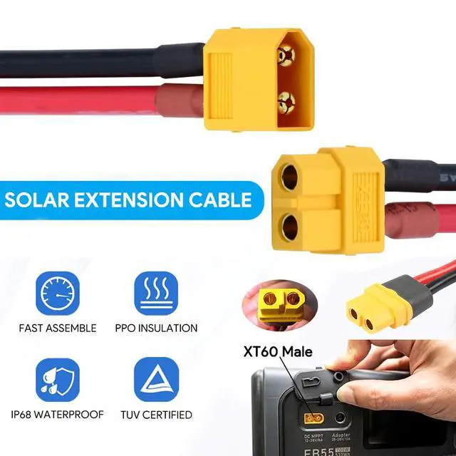 Alt view image 5 of 7 - XT60 Power Connector Male to Female 12AWG Extension Cable High Current Compatible with RC Battery Quadcopter Multirotor Portable Charge Station Solar Panel (50cm)