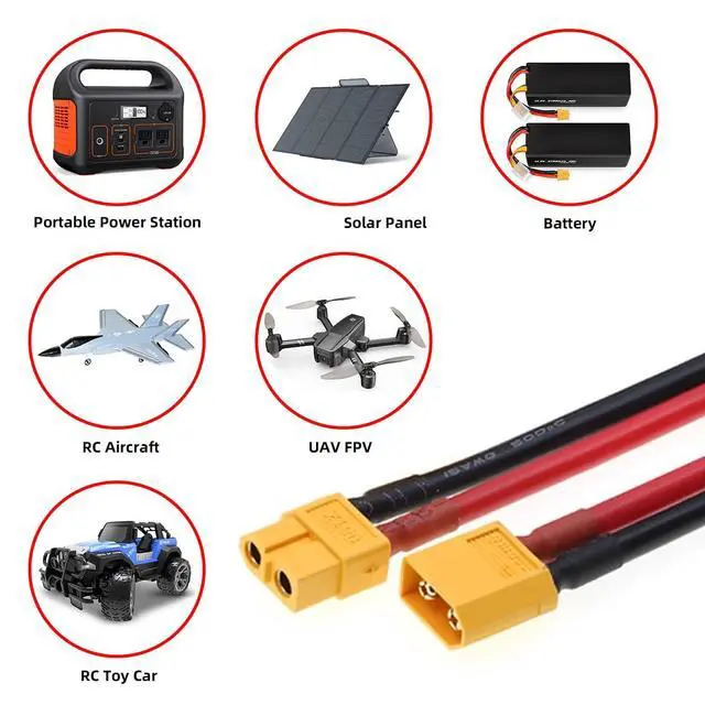 Alt view image 7 of 7 - XT60 Power Connector Male to Female 12AWG Extension Cable High Current Compatible with RC Battery Quadcopter Multirotor Portable Charge Station Solar Panel (50cm)