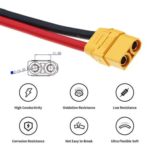 Alt view image 7 of 7 - XT90 Power Connector Female to Female 10AWG Extension Cable High Current Compatible with RC Battery Quadcopter Multirotor Portable Charge Station Solar Panel (50cm)