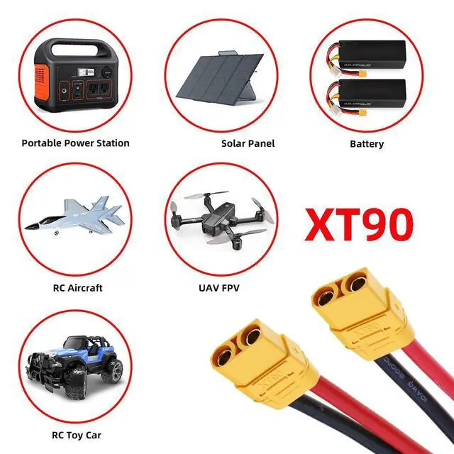 Alt view image 6 of 7 - XT90 Power Connector Female to Female 10AWG Extension Cable High Current Compatible with RC Battery Quadcopter Multirotor Portable Charge Station Solar Panel (50cm)