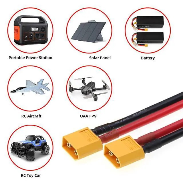 Alt view image 6 of 7 - XT60 Power Connector Male to Male 12AWG Extension Cable High Current Compatible with Quadcopter Multirotor RC Battery Portable Charge Station Solar Panel (50cm)