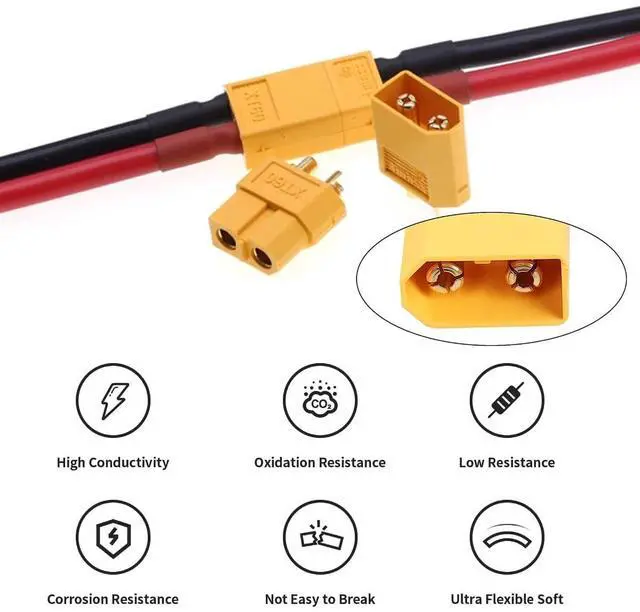 Alt view image 2 of 7 - XT60 Power Connector Male to Female 12AWG Extension Cable High Current Compatible with RC Battery Quadcopter Multirotor Portable Charge Station Solar Panel (50cm)