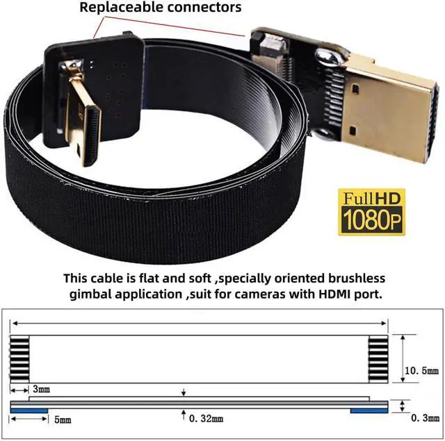 Alt view image 3 of 7 - CYFPV USB2.0 Micro-USB USB-C Male Female Connector Socket for FPV HDTV Multicopter Aerial Photography (Cable-0.3M)