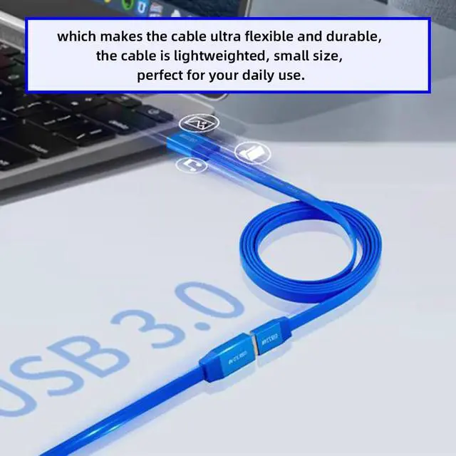 Alt view image 7 of 7 - Slim USB 3.0 Type-A Male to USB3.0 A Male Cable Ultra Flat Extension Blue 5Gbps Compatible with Disk SSD Camera Data (30cm)