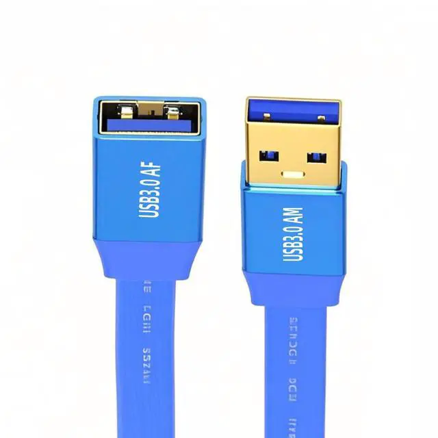 Main image of Slim USB 3.0 Type-A Male to USB3.0 A Female Cable Ultra Flat Extension Blue 5Gbps Compatible with Disk SSD Camera Data (100cm)