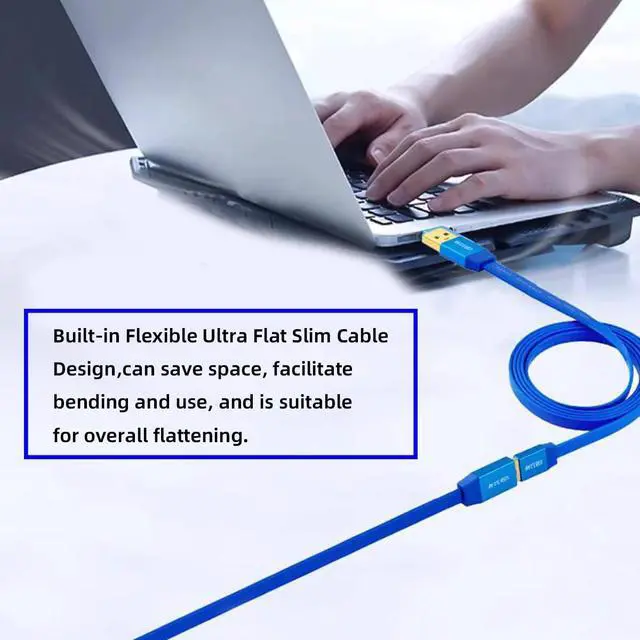Alt view image 3 of 7 - Slim USB 3.0 Type-A Male to USB3.0 A Male Cable Ultra Flat Extension Blue 5Gbps Compatible with Disk SSD Camera Data (100cm)