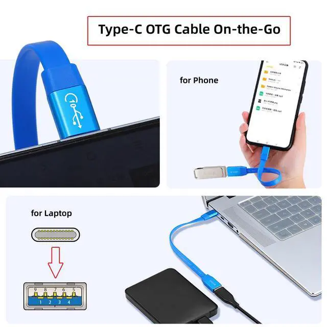 Alt view image 2 of 7 - Ultra Flat Slim USB 3.0 Type-C Male USB-C to OTG USB 3.0 Type-A Female Cable Ultra Flat On-the-Go Blue 10Gbps Compatible with Laptop Computer Disk SSD Camera Data (20cm)