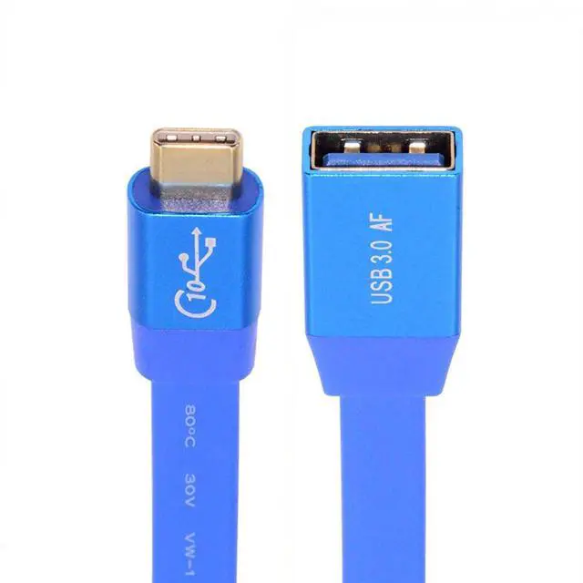 Main image of Ultra Flat Slim USB 3.0 Type-C Male USB-C to OTG USB 3.0 Type-A Female Cable Ultra Flat On-the-Go Blue 10Gbps Compatible with Laptop Computer Disk SSD Camera Data (20cm)