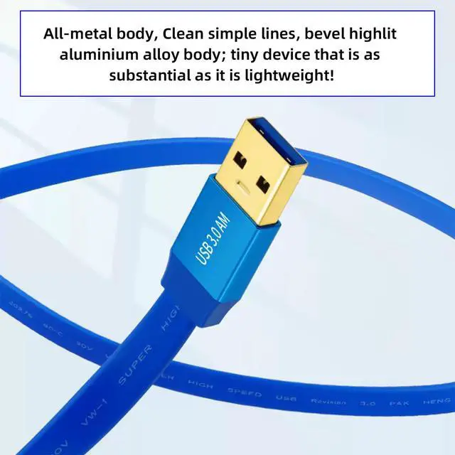 Alt view image 3 of 7 - Slim USB 3.0 Type-A Male to USB-C Type-C Male Cable Ultra Flat Data Blue 10Gbps Compatible with Laptop Computer Disk SSD Camera (30cm)