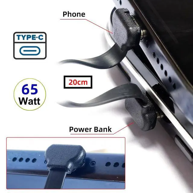 Alt view image 2 of 7 - 90 Degree Dual Angled USB-C Type C to USB-C Ultra Slim Flat Power USB2.0 Data Cable Angled Connector 65W Fast Charge Compatible with Laptop Tablet Phone (200mm)