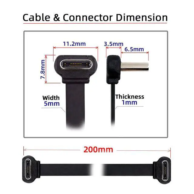 Alt view image 4 of 7 - 90 Degree Dual Angled USB-C Type C to USB-C Ultra Slim Flat Power USB2.0 Data Cable Angled Connector 65W Fast Charge Compatible with Laptop Tablet Phone (200mm)