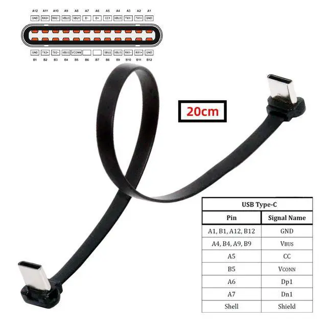 Alt view image 6 of 7 - 90 Degree Dual Angled USB-C Type C to USB-C Ultra Slim Flat Power USB2.0 Data Cable Angled Connector 65W Fast Charge Compatible with Laptop Tablet Phone (200mm)