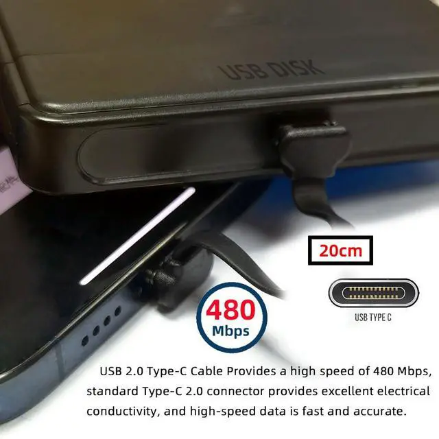 Alt view image 7 of 7 - 90 Degree Dual Angled USB-C Type C to USB-C Ultra Slim Flat Power USB2.0 Data Cable Angled Connector 65W Fast Charge Compatible with Laptop Tablet Phone (200mm)