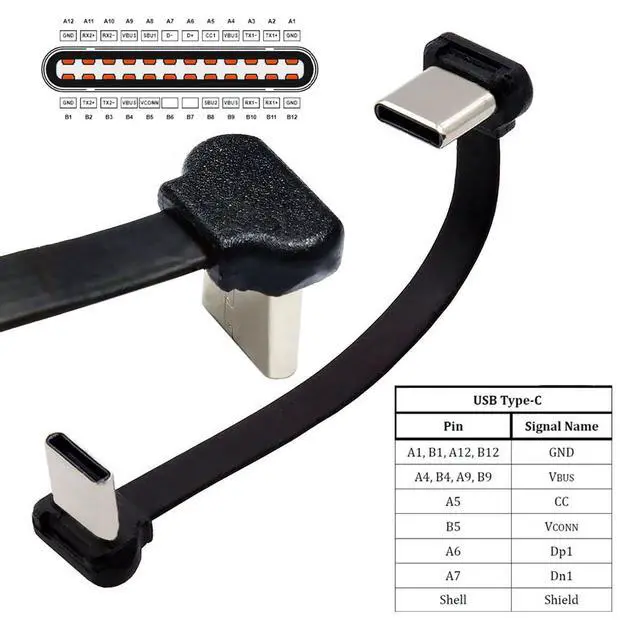 Alt view image 6 of 7 - 90 Degree Dual Angled USB-C Type C to USB-C Ultra Slim Flat Power USB2.0 Data Cable Angled Connector 65W Fast Charge Compatible with Laptop Tablet Phone (70mm)