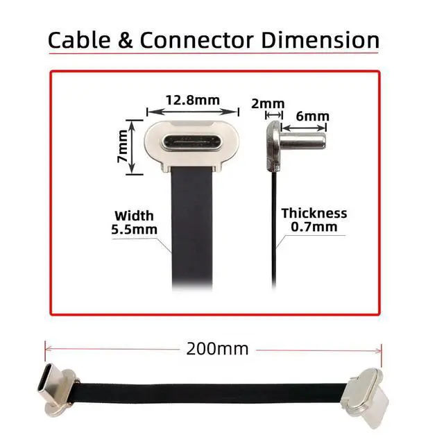 Alt view image 3 of 7 - 90 Degree Dual Angled USB-C Type C to USB-C Ultra Slim Flat Power USB2.0 Data Cable 65W Fast Charge Compatible with Laptop Tablet Phone (200mm)