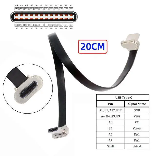 Alt view image 5 of 7 - 90 Degree Dual Angled USB-C Type C to USB-C Ultra Slim Flat Power USB2.0 Data Cable 65W Fast Charge Compatible with Laptop Tablet Phone (200mm)