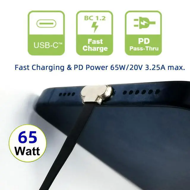 Alt view image 6 of 7 - 90 Degree Dual Angled USB-C Type C to USB-C Ultra Slim Flat Power USB2.0 Data Cable 65W Fast Charge Compatible with Laptop Tablet Phone (150mm)