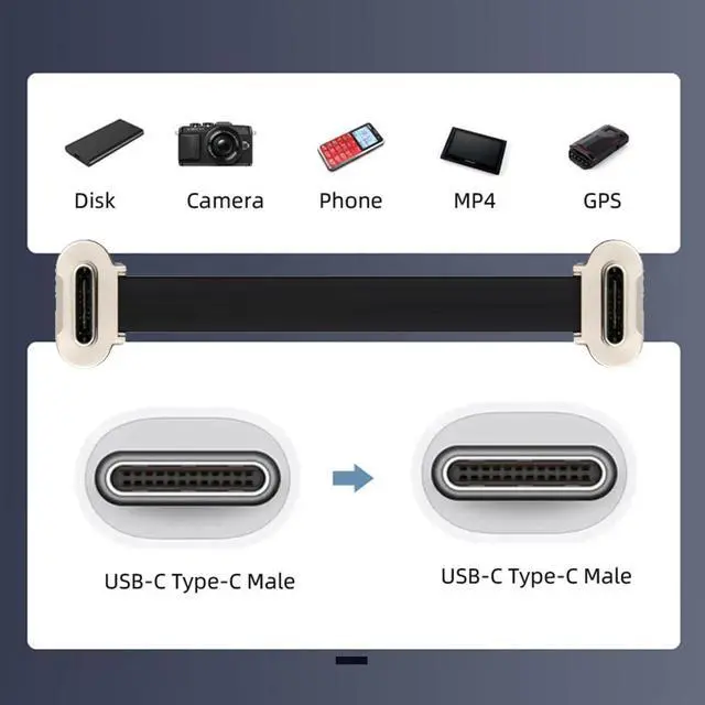 Alt view image 4 of 7 - 90 Degree Dual Angled Ultra Slim Flat USB-C Type C to USB-C Power USB2.0 Data Cable 65W Fast Charge Compatible with Laptop Tablet Phone (70mm)
