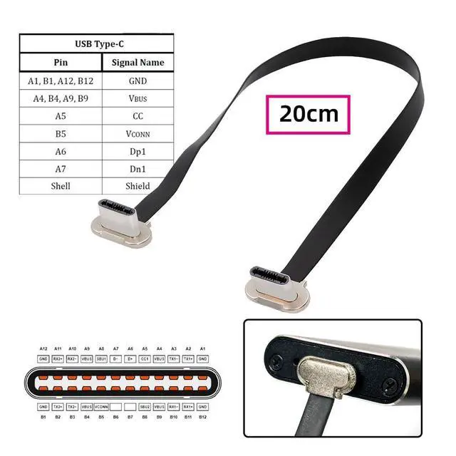 Alt view image 6 of 7 - 90 Degree Dual Angled Ultra Slim Flat USB-C Type C to USB-C Power USB2.0 Data Cable 65W Fast Charge Compatible with Laptop Tablet Phone (200mm)