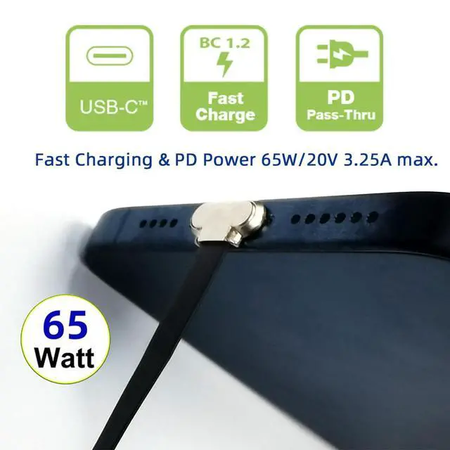Alt view image 3 of 7 - 90 Degree Dual Angled Ultra Slim Flat USB-C Type C to USB-C Power USB2.0 Data Cable 65W Fast Charge Compatible with Laptop Tablet Phone (70mm)
