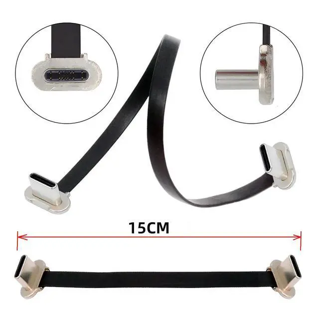 Alt view image 2 of 7 - 90 Degree Dual Angled Ultra Slim Flat USB-C Type C to USB-C Power USB2.0 Data Cable 65W Fast Charge Compatible with Laptop Tablet Phone (150mm)