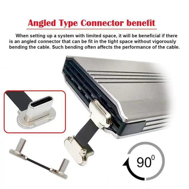 Alt view image 7 of 7 - 90 Degree Dual Angled Ultra Slim Flat USB-C Type C to USB-C Power USB2.0 Data Cable 65W Fast Charge Compatible with Laptop Tablet Phone (20mm)
