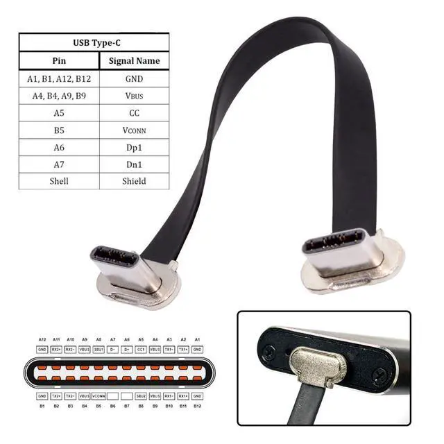 Alt view image 6 of 7 - 90 Degree Dual Angled Ultra Slim Flat USB-C Type C to USB-C Power USB2.0 Data Cable 65W Fast Charge Compatible with Laptop Tablet Phone (70mm)