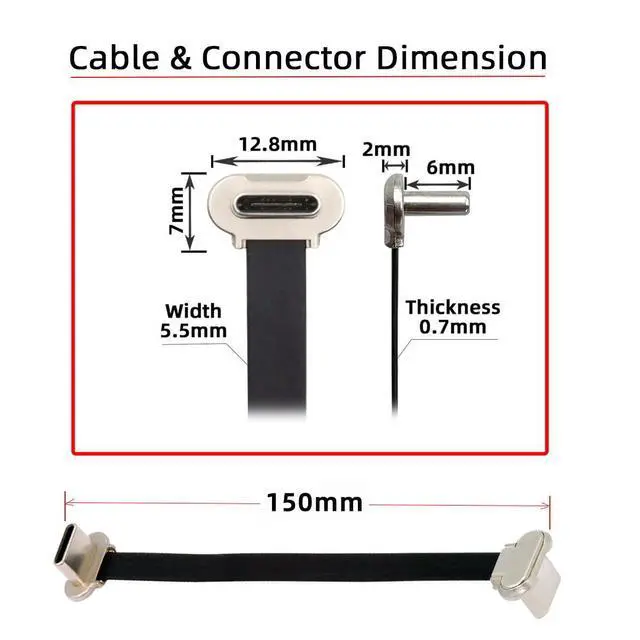 Alt view image 2 of 7 - 90 Degree Dual Angled USB-C Type C to USB-C Ultra Slim Flat Power USB2.0 Data Cable 65W Fast Charge Compatible with Laptop Tablet Phone (150mm)